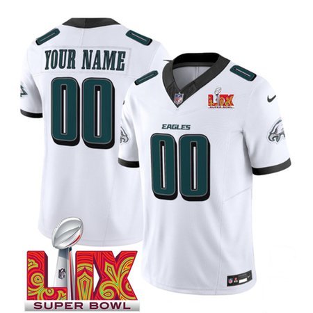 Men's Philadelphia Eagles Active Player Custom White 2025 Super Bowl LIX Patch New F.U.S.E. Vapor Limited Stitched Football Jersey